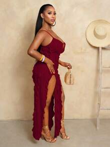 BamGleam Vestido largo de verano con abertura lateral y diseño calado para mujer