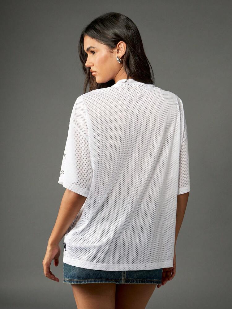 Missguided x Playboy Mesh Jersey Oversized Tee Varsity Number Retro Basketball Style Top With Star Detail Club Team Design Fall Fashion