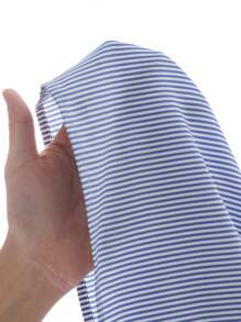 Franclia Fashionable High-End French Design Loose Batwing Sleeve Striped Collar Women Shirt Clothes For University Blue And White Striped Shirt Loose Shirt Blue Striped Shirt Baggy Shirt Oversized Shirt - Blue and White - View 3