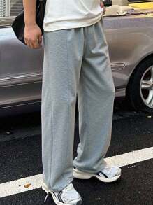 Teens Boys' Casual Comfortable Versatile Loose Wide Leg Straight Sweatpants Fall Winter - Grey - View 2