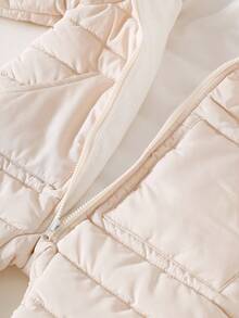 SHEIN 女婴保暖休闲可爱保暖连帽拉链长袖连体衣，冬季宝宝连体衣，新生儿秋季冬装