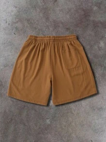 ROMWE MEN Street Life Men's Contrast Stripe Drawstring Waist Casual Patchwork Webbing Shorts, Summer - Brown - View 2