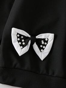 SHEIN 两件套女童黑色珍珠蝴蝶结长袖卫衣裤套装，舒适休闲日常穿着，春秋冬季皆宜 - 黑色 - 查看 8