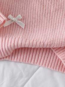 SHEIN Baby Girl Embroidered Pink Pullover Sweater,Cute Sweet Pink Autumn Bow Embroidery Knitwear For Family Matching,Halloween,Christmas,New Year's Eve - Pink - View 3
