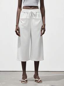 Lumivelle Loose Baggy Pocket Capri Pants, Lightweight All White Clothes For University - White - View 3