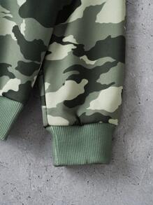 GODZILLAxKONG X SHEIN 男童户外怪兽迷彩印花卫衣，适合秋冬季户外运动。 - 軍綠色 - 查看 5