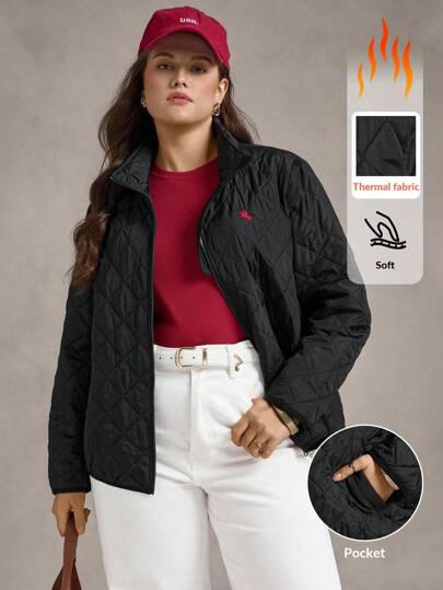 Zelara Abrigo acolchado con bordado para mujer talla grande, diseño minimalista