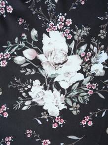 Sweetra 女士花卉印花腰带优雅 A 字裙，度假风格 - 黑色 - 查看 7