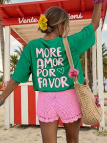 DrmWander Women's Casual Graphic Tee, Street Style Short Sleeve T-Shirt, Cute Summer Top, Vacation Vibe