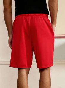 SWAVVY Men's Drawstring Waist Knitted Casual Shorts - Red - View 2