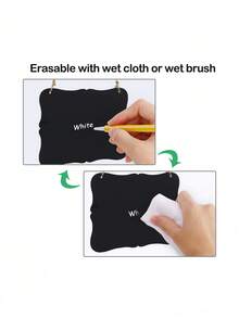 SHEIN 1PC Vintage Double Sided Wooden Hanging Chalkboard Sign Blackboard For Kitchen Wedding Decor Message Board Pet Tags Playroom Rustic Home Sign Small Hanging Board Farmhouse Decor