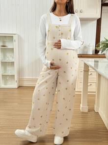 SHEIN Autumn And Winter Casual Fashion Versatile Loose Comfortable Wide Strap Maternity Jumpsuits - Apricot - View 3
