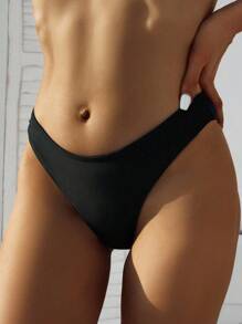 SHEIN Swim 褶邊後泳褲 - 黑色 - 查看 3
