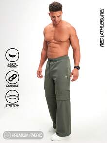Men's Drawstring Waist Wide Leg Loose Casual Pants, Olive Green - Dark Green - View 1