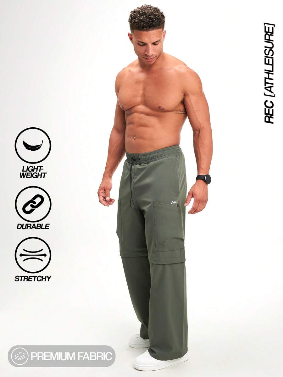 Men's Drawstring Waist Wide Leg Loose Casual Pants, Olive Green - Dark Green - View 1