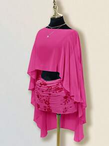 Sweetina Women's Loose Vacation Casual Shawl Blouse, Multi-Way Wear Plunging Neck Backless Halter Top - Hot Pink - View 3