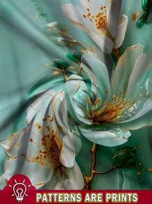 EMERY ROSE 大码女式休闲印花V领蕾丝边吊带背心套装，适合度假，大码夏季服装绿色印花蕾丝吊带背心，适合外出 - 彩色 - 查看 9