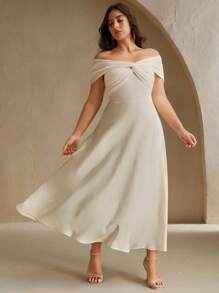 Anewsta 露肩优雅性感结饰弹力杏色连衣裙，适合婚礼、毕业典礼 - 杏色 - 查看 5