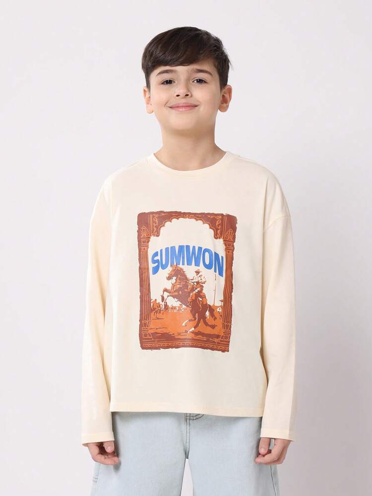 Vintage Western Horse Print Long Sleeve T-Shirt