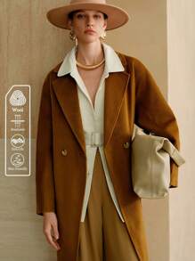 Arave Women's Wool Fabric, Loose H-Shaped, Lapel Collar, Large Pockets, Patch Pocket Design, Daily Commuting  Long Trench Coat  Back To School Fall Women Clothes Fall Clothes For Women Office Outfits For Women Maillard Style