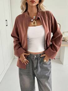 Siren Gaze 秋冬新款女士乡村田园风格夹克，宽松外套 - 卡其色 - 查看 4