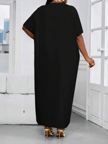 SHEIN Lady Váy dạ hội tay ngắn màu xanh huỳnh quang cỡ lớn dành cho nữ, váy dài thướt tha, váy tắm cô dâu đi biển, váy dài ôm dáng cho nữ - màu đen - Xem 2