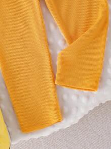 Baby Girls Casual Cute Sweatshirt Set, 3D Crochet Floral Print Pullover Top And Knitted Leggings, Autumn Outfit Fall Winter