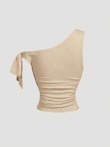 SHEIN MOD Bowknot Metallic 3D Flower Khaki Women Tank Top,Off The Shoulder Top - Khaki - View 2