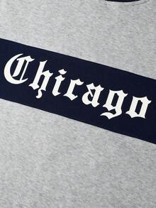 Manfinity Homme 男士字母印花圆领休闲宽松长袖套头衫芝加哥运动衫灰色运动衫男士运动衫运动衫男士运动衫万圣节 - 灰色 - 查看 6