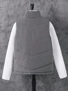 SHEIN Tween Boys' Casual Everyday Versatile Comfortable Padded Sleeveless Zip-Up Vest Jacket,In Fall/Winter - Grey - View 2