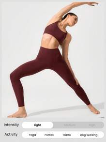 GLOWMODE 26英寸FeatherFit™ 保持经典无缝高腰粘合舒适后袋紧身裤低冲击瑜伽工作室日常穿着 - 酒紅色 - 查看 7