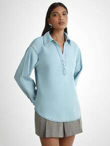 Daynim 女士休闲度假短袖衬衫 - 淺色水洗藍 - 查看 3