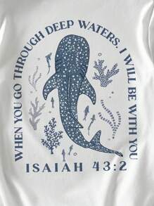 Attitoon Casual Crew Neck Short Sleeve Fitted Women T-Shirt, Suitable For Summer, Beach, Shark Print,Back To School,Vintage,90s,Suitable For Y2k