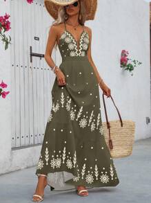 Breezaya Váy dài in hoa hai dây dáng dài cho nữ, phong cách Hawaii cho trang phục đi biển mùa hè - Nhiều màu - Xem 6