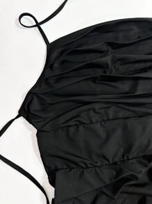 Sweetra 大码女式系带深 V 领露背针织连衣裙 - 黑色 - 查看 5