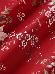Franclia Women's Floral Print Side Knot Waist Elegant Skirt, For Vacation - Red - View 4