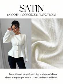 Selianne 粗花呢披肩领收腰优雅通勤夹克，淑女奢华外套 - 杏色 - 查看 5