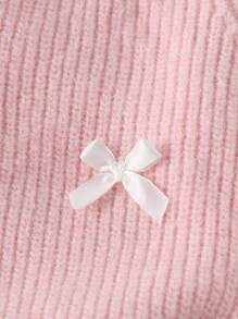 SHEIN Baby Girl Embroidered Pink Pullover Sweater,Cute Sweet Pink Autumn Bow Embroidery Knitwear For Family Matching,Halloween,Christmas,New Year's Eve - Pink - View 5