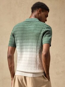 AKNOTIC Business Casual Men's Casual Gradient Short Sleeve Knit Top, Summer