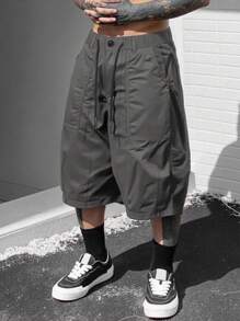 Manfinity LEGND Men's Black Shorts, Vintage Cargo Shorts, Loose Fit Casual Shorts For Summer - Dark Grey - View 1