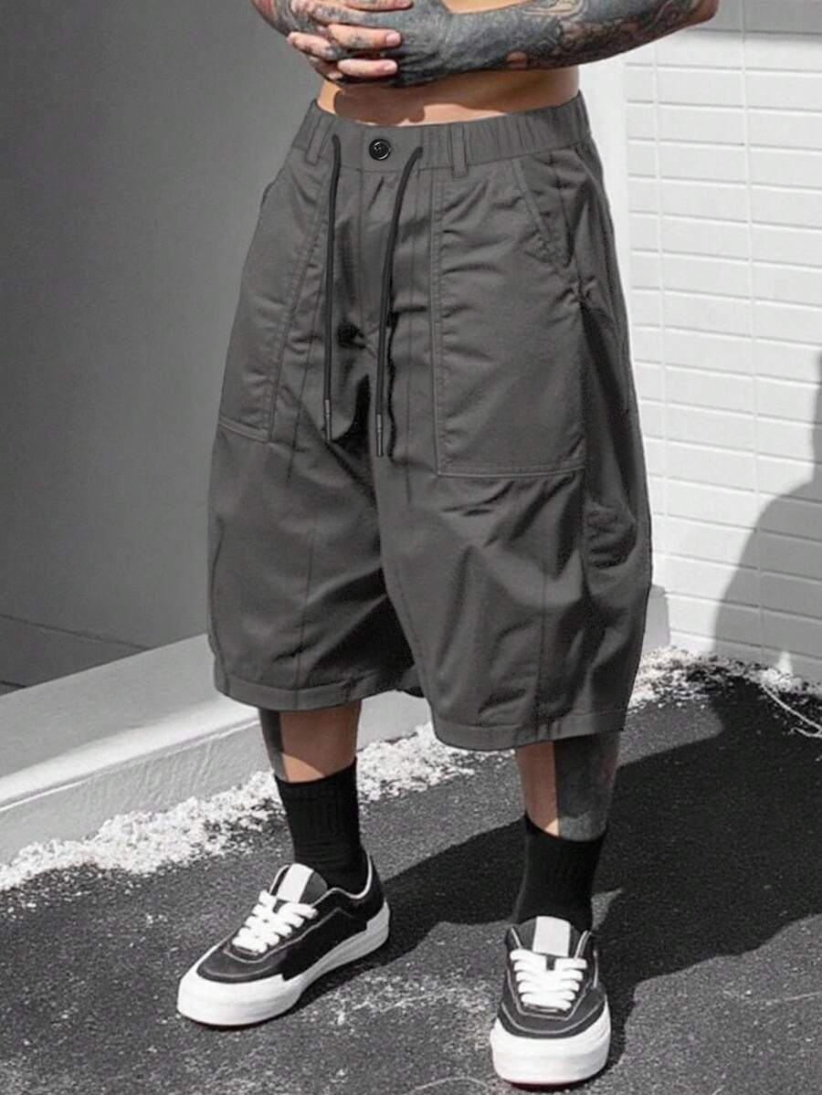 Manfinity LEGND Men's Black Shorts, Vintage Cargo Shorts, Loose Fit Casual Shorts For Summer - Dark Grey - View 1