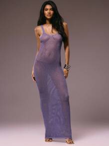 MUSERA 透明圆领亮片针织修身长裙串珠无袖秋冬秋季夏季假期夜晚外出约会之夜婚礼宾客生日俱乐部性感早午餐外出游轮派对优雅伊比沙岛场合少女可爱