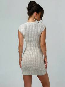 Firerie Damen minimalistisches Zopfstrick-Bodycon-Kleid mit V-Ausschnitt, Sommer - Aprikosenfarben - Übersicht 3