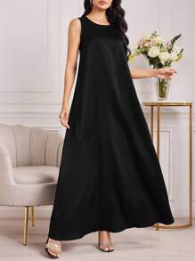 Al Najma Của phụ nữ Màu thuần Viền lấp lánh Phong cách Đầm - màu đen - Xem 6