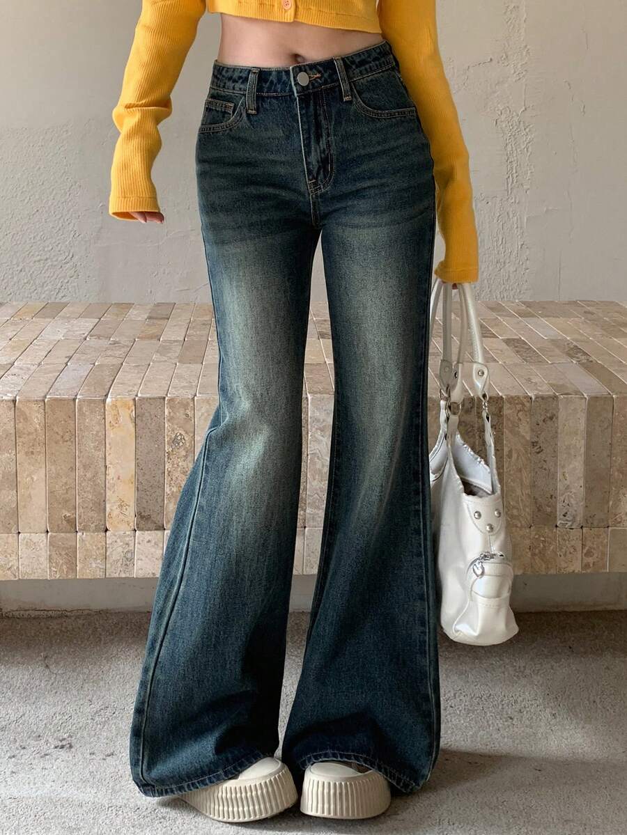 DAZY Quần jeans nữ phong cách Hàn Quốc rách nhẹ, thoải mái - Màu xanh lam - Xem 1
