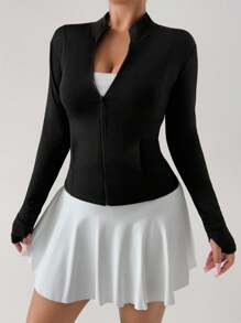 DAZY 高领修身长袖瑜伽户外夹克 - 黑色 - 查看 4