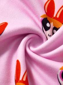 THE POWERPUFF GIRLS X SHEIN 3pcs Baby Girl Blossom, Bubbles, Buttercup Pattern Cute Short Sleeve Bodysuit Set, Pink/Blue/Green - Multicolor - View 4