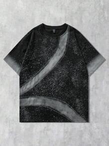 ROMWE MEN Street Life 男士微印花短袖T恤，适合日常穿着，春夏季 - 黑色 - 查看 7