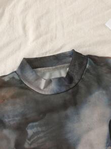 SHEIN Leap Crew Tween Girl Tie-Dye Knit & Mesh Long Sleeve Top With Camisole 2 Pieces Set - Black - View 3