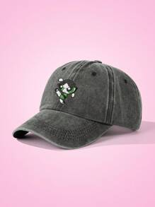 THE POWERPUFF GIRLS X SHEIN Buttercup Embroidered Fashionable And Cute Washed Baseball Cap - Black - View 2
